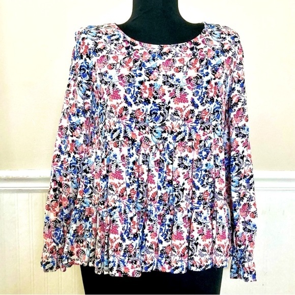 Jane & Delancey Womens White Floral Long Sleeve‎ Peplum Babydoll Boho top, small - Picture 3 of 13